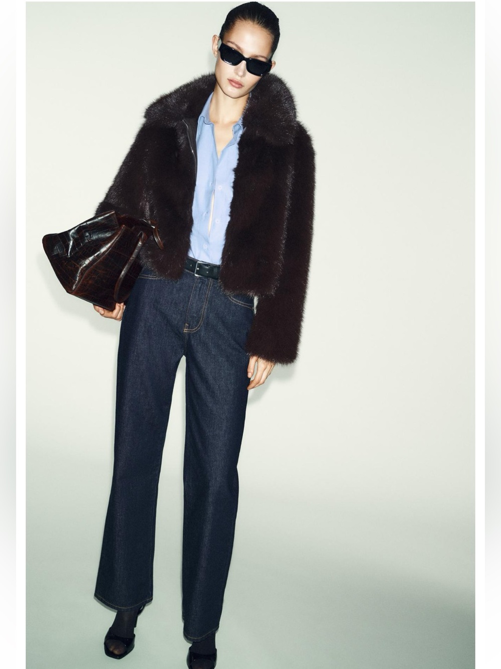 ZARA SHORT FAUX FUR LAPEL COLLAR COAT JACKET BROWN 6318/285 WINTER SKI - Picture 3 of 12